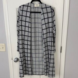 Gray Plaid Open Front Cardigan